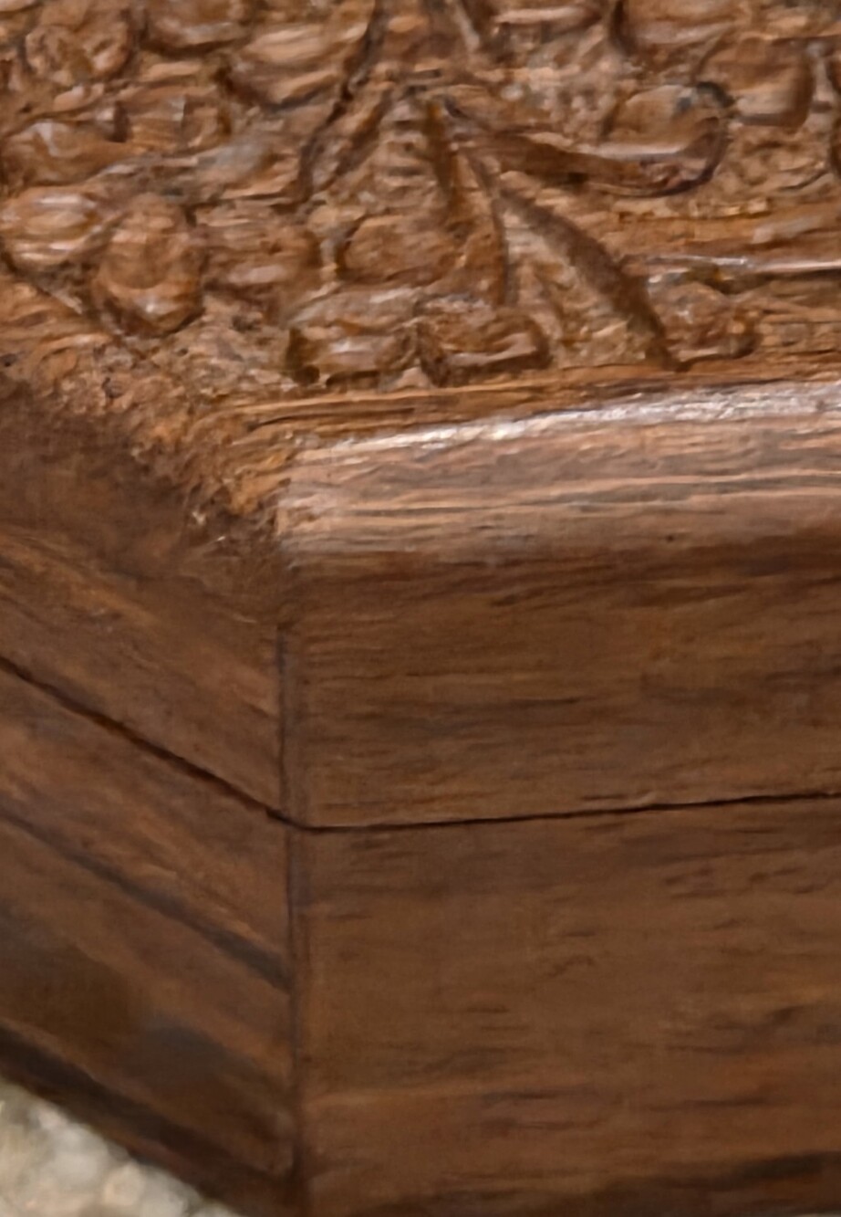 Hand-Carved Floral Wooden Trinket Box - Brown - Picture 3 of 9